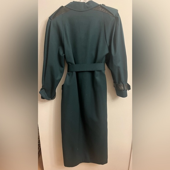 Stunning Vintage Irving Posluns Women’s Trench Coat Leather & Wool Forest Green - Picture 2 of 13